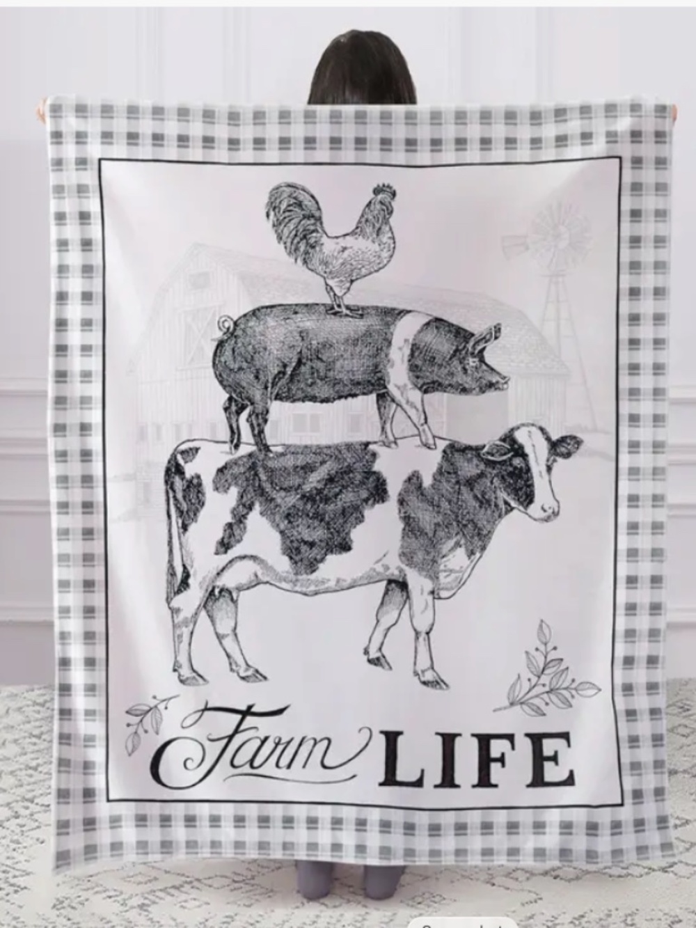 Farm Animals Soft Throw Blanket Cottagecore Farmhouse Country Rooster Cow